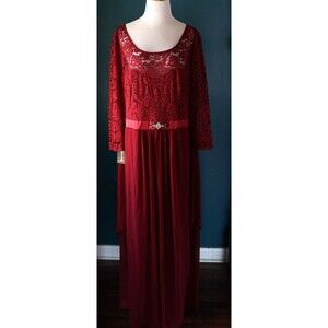 NWT Ever Pretty Long Sleeve Empire Waist Bridesmaid Burgundy Maxi Dress Lace 5X